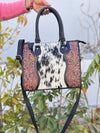 Hand Tooled Carving Leather Tote Bag Cowhide Fur Gypsy Boho Vintage Cross body Shoulder Bag