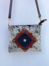 Hand Tooled Carving Leather Handbag Real Cowhide Fur Sling Bag