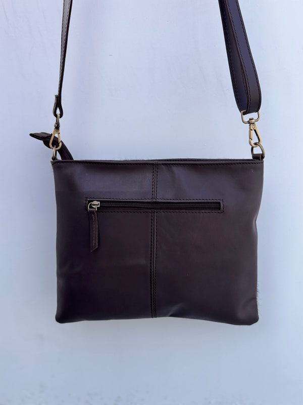 Hand Tooled Carving Leather Handbag Real Cowhide Fur Sling Bag