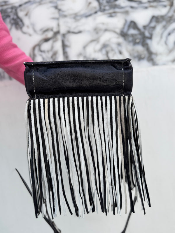 Hand Tooled Leather Fringe Bag Gypsy Boho Real Leather Handmade Western Stylish Checkers Pattern Bag
