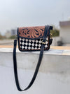 Hand Tooled Carving Leather Handbag Sling Bag Gypsy Boho Shoulder Handmade Checkers Pattern Bags