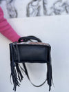 Hand Tooled Leather Fringe Handbag Checkers Pattern Black Colour Shoulder Bag