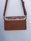 Hand Tooled Leather Handbag Checkers Pattern Genuine Leather Cross Body Bag