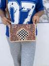 Hand Tooled Leather Handbag Checkers Pattern Genuine Leather Cross Body Bag
