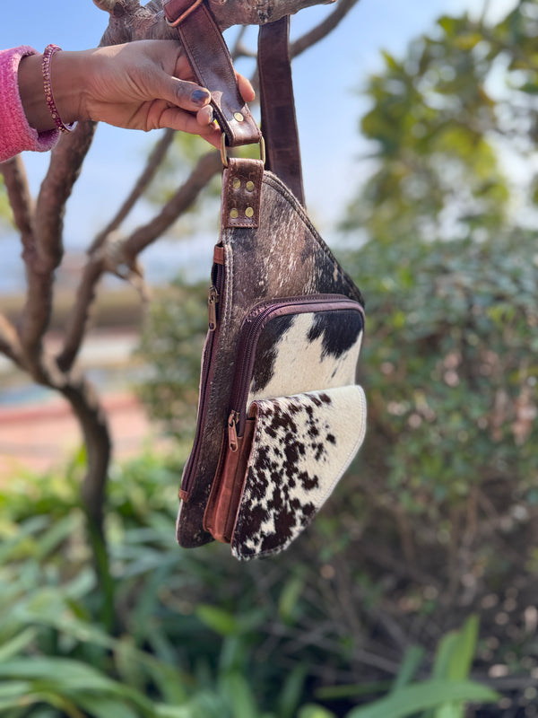 Cowhide Fur Leather Hair on Hide Shoulder Bag Stylish Trending Travel Handbag