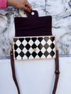 Hand Tooled Leather Handbag Checkers Pattern Real Leather Cross Body Bag