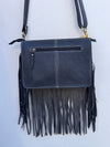 Hand Tooled Carving Leather Fringe Bag Checker Pattern Cross-Body Handbag