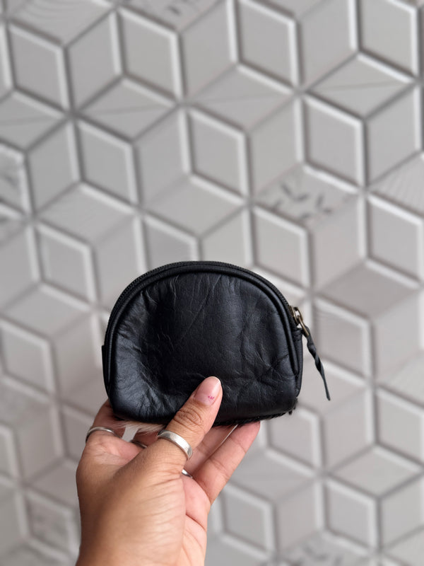 Real Cowhide Leather Coin Purse Stylish Clutch Wallet Purse Half Round Shaped