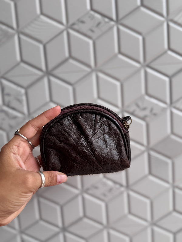 Real Cowhide Leather Coin Purse Stylish Clutch Wallet Purse Half Round Shaped