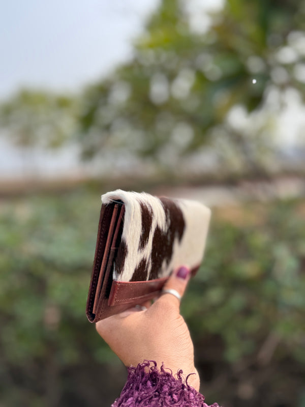 Cowhide Fur Leather Clutch Purse Phone Case Genuine Leather Wallet Women Uses Clutch