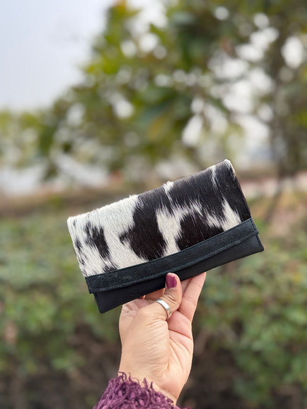 Cowhide Fur Leather Clutch Purse Phone Case Genuine Leather Wallet Women Uses Clutch