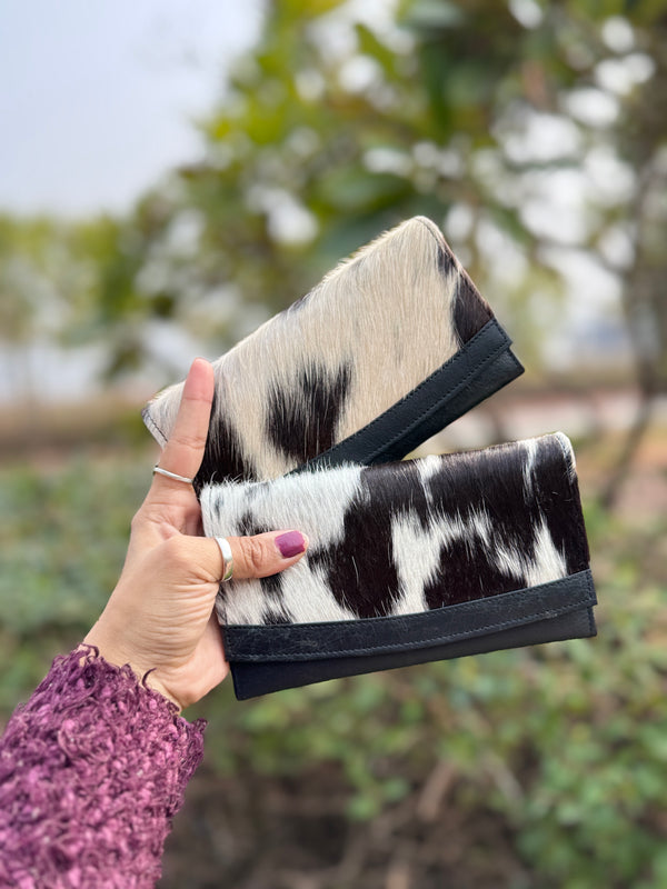 Cowhide Fur Leather Clutch Purse Phone Case Genuine Leather Wallet Women Uses Clutch