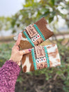Hand Tooled Carving Clutch Phone Case Stylish Cowhide Fur Leather Western Wallets