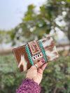 Hand Tooled Carving Clutch Phone Case Stylish Cowhide Fur Leather Western Wallets