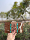Hand Tooled Carving Clutch Phone Case Stylish Cowhide Fur Leather Western Wallets