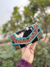 Hand Tooled Carving Wallet Clutch Stylish Cowhide Fur Leather Wallet Western Leather Wallets