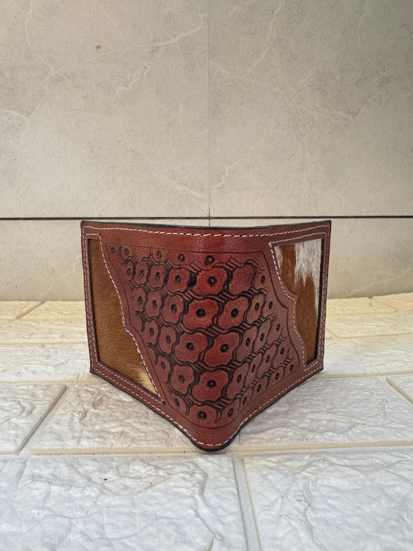 Hand Tooled Leather Long Zipper Men's Wallet Fashionable Hair On Hide Cash Holder Gift for Him