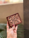 Men's Wallet Hand Tooled Leather Dark Brown Colour Cash Holder Gift for Him