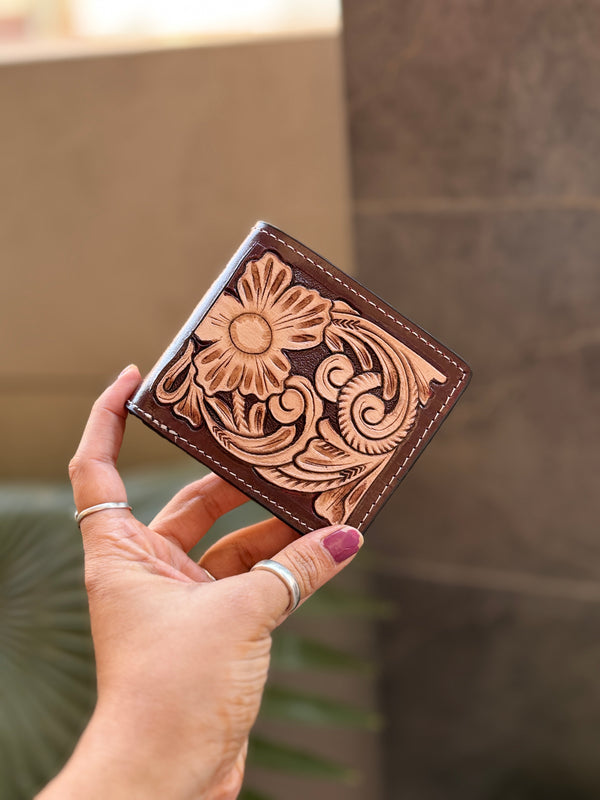 Hand Tooled Leather Long Zipper Men's Wallet Fashionable Brown Colour Cash Holder Gift for Him