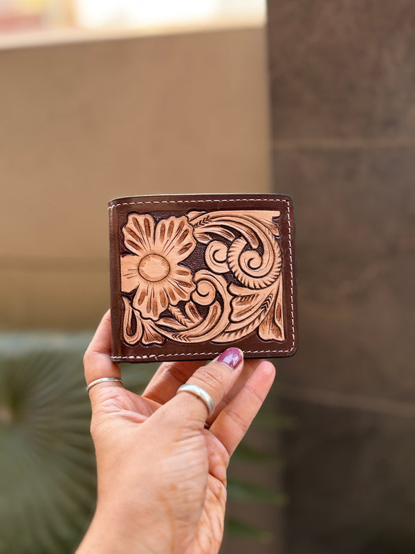 Hand Tooled Leather Long Zipper Men's Wallet Fashionable Brown Colour Cash Holder Gift for Him