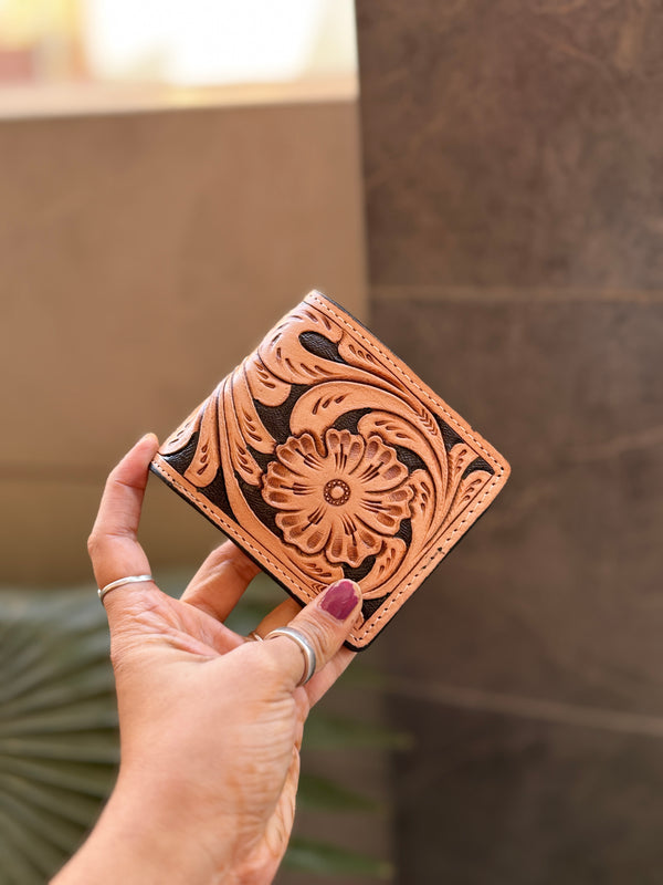 Hand Tooled Leather Long Zipper Men's Wallet Fashionable Brown Colour Cash Holder Gift for Him