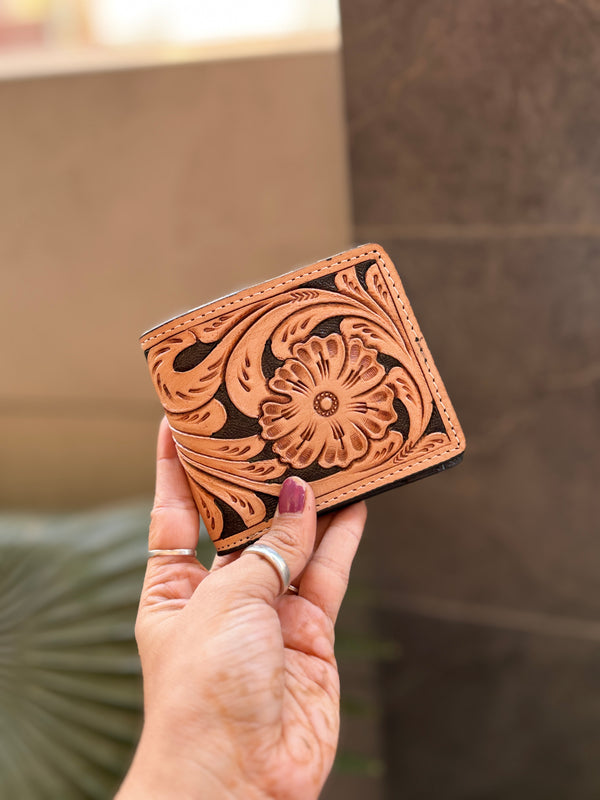 Hand Tooled Leather Long Zipper Men's Wallet Fashionable Brown Colour Cash Holder Gift for Him