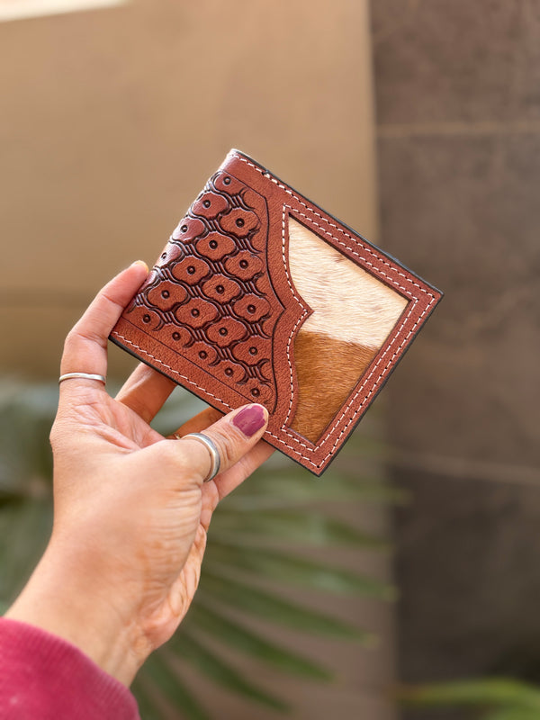 Hand Tooled Leather Long Zipper Men's Wallet Fashionable Hair On Hide Cash Holder Gift for Him