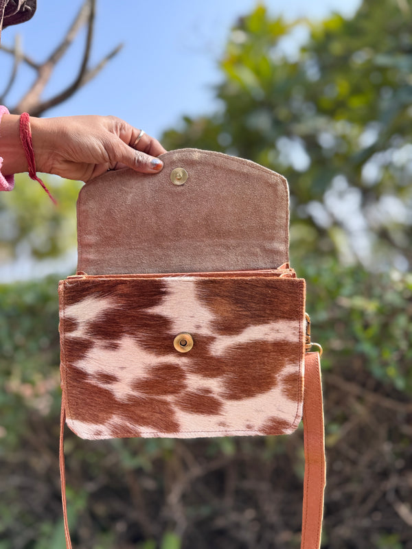 Real Cowhide Leather Hair on Hide Fur Handbag Sling Shopping Bag For Women