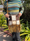 Western Pattern Hair on Hide Fur Fringe Leather Sling Bag Patches Cowhide Fur Cross body Handbag