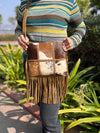 Western Pattern Hair on Hide Fur Fringe Leather Sling Bag Patches Cowhide Fur Cross body Handbag