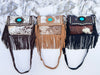 Cowhide Leather Fringe Handbag Turquoise Stone Sling Bag Bohemian Tassel Fringe Bag