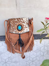Suede Leather Fringe Handbag Western Hair On Hide Cross Body Gems Stone Women Sling Purse