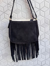 Suede Leather Fringe Handbag Western Hair On Hide Cross Body Gems Stone Women Sling Purse