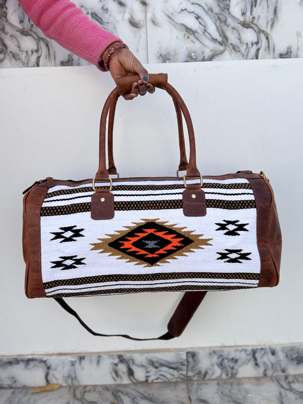 Latest Arrival Vintage Style Aztec Tooled Leather Duffel Bags Genuine Leather Large Travel Bags