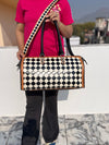 Hand Tooled Leather Luggage Bags Checkers Pattern Handmade Bag Unisex Travel Bag Big Size Handbag