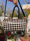 Hand Tooled Leather Luggage Bags Checkers Pattern Handmade Bag Unisex Travel Bag Big Size Handbag