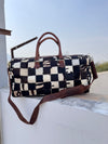 Real Cowhide Leather Luggage Bags Checks Design Handmade Bag Unisex Travel Bag