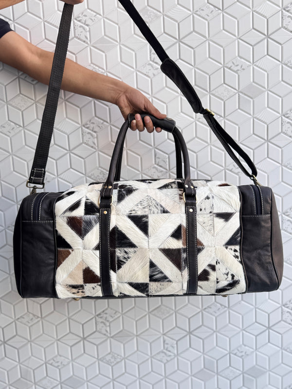 Cowhide Leather Luggage Bags Unique Designer Handmade Bag Unisex Travel Duffel Bag