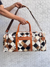 Cowhide Leather Luggage Bags Checks Design Handmade Bag Unisex TravelDuffel Bag