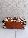 Cowhide Leather Luggage Bags Checks Design Handmade Bag Unisex TravelDuffel Bag