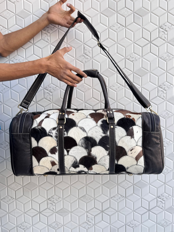 Genuine Leather Hair On Hide Luggage Bags Unique Designer Handmade Bag Unisex Travel Duffel Bag
