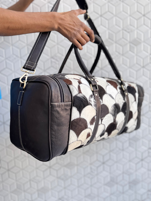 Genuine Leather Hair On Hide Luggage Bags Unique Designer Handmade Bag Unisex Travel Duffel Bag