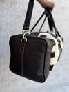Cowhide Leather Luggage Bags Checks Design Handmade Bag Unisex Travel Duffel Bag