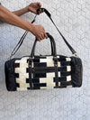 Cowhide Leather Luggage Bags Checks Design Handmade Bag Unisex Travel Duffel Bag