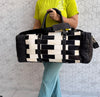 Cowhide Leather Luggage Bags Checks Design Handmade Bag Unisex Travel Duffel Bag