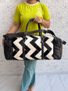 Cowhide Leather Luggage Bags Checks Design Handmade Bag Unisex TravelDuffel Bag
