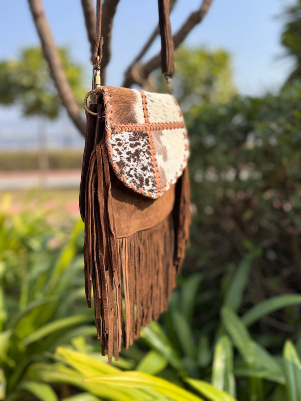 Women Cowhide Fur Handbag Sling Bag Suede Leather Shoulder Bags