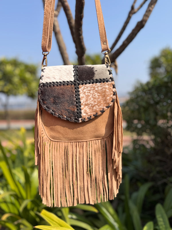 Women Cowhide Fur Handbag Sling Bag Suede Leather Shoulder Bags