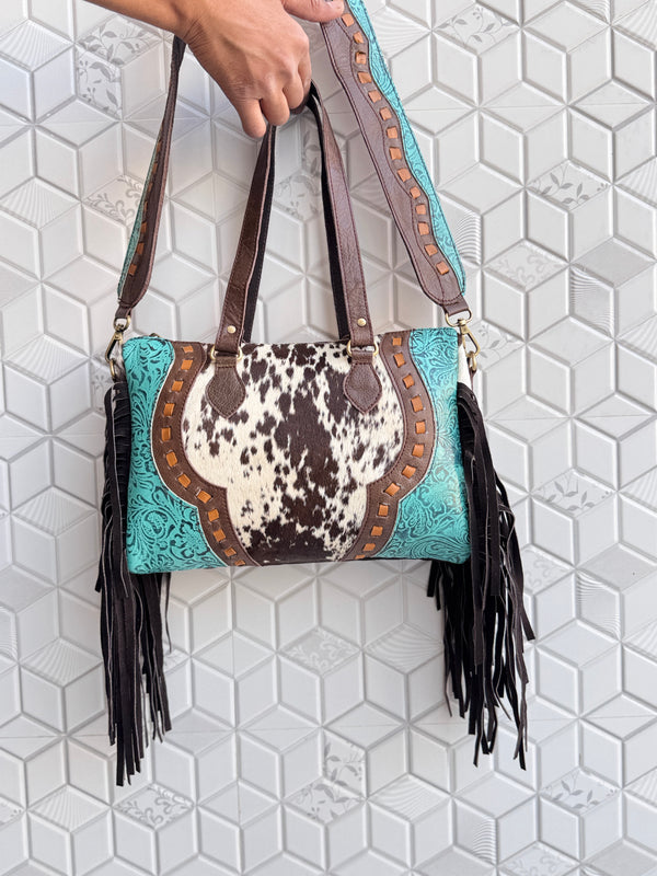Cowhide Leather Hand Tooled Carving Leather Fringe Tote Bag Stylish Leather Bags for Women's