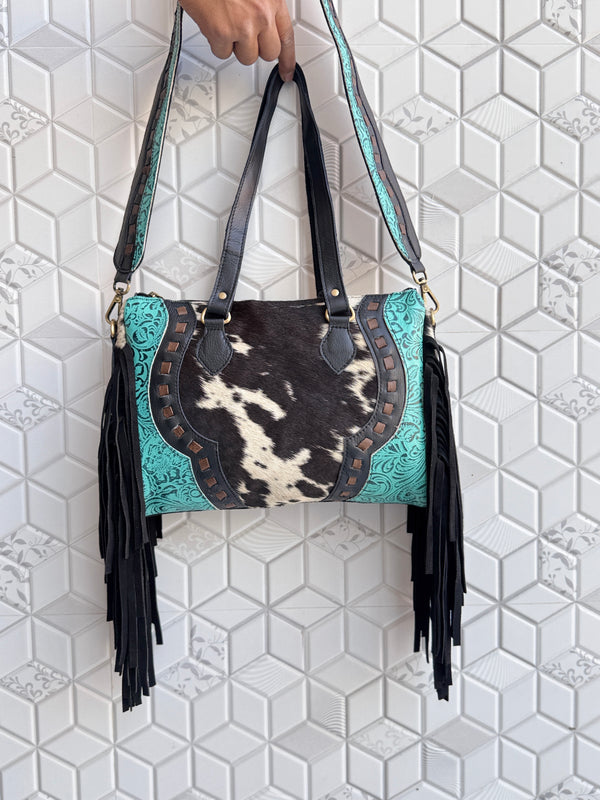 Cowhide Leather Hand Tooled Carving Leather Fringe Tote Bag Stylish Leather Bags for Women's
